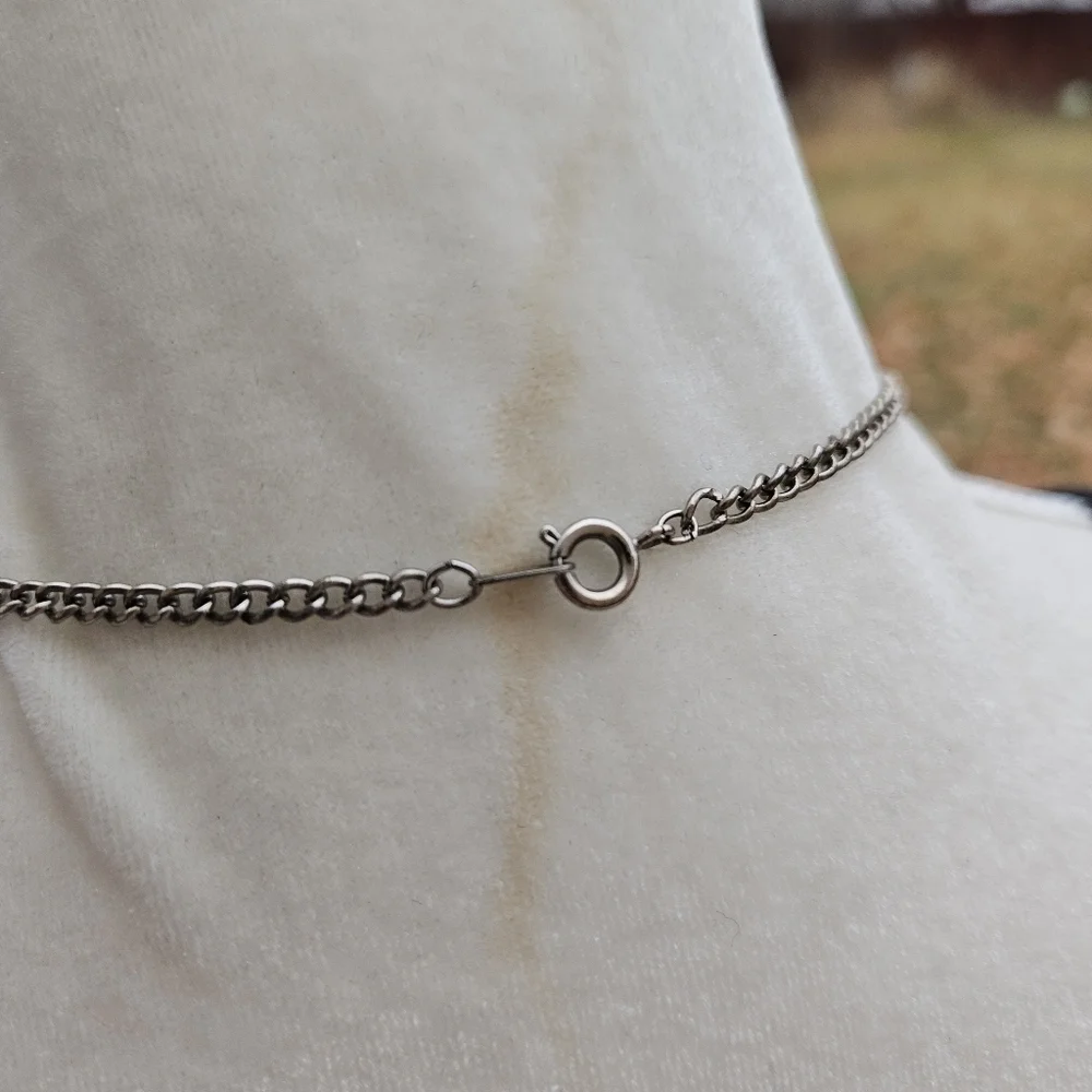 silver tone chain with eagle head pendant